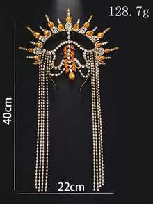 1pc Exaggerated Crystal Crown Queen Accessory, Personalized Jewelry Headpiece For Women Party - Gold - View 1