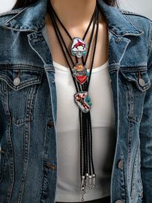 1 pieza Corbata de bolo vintage estilo vaquero/vaquera para mujer, colgante de esmalte con caballo, rodeo, Texas, estilo bohemio, joyería de festival de música country - Multicolor - Ver 8