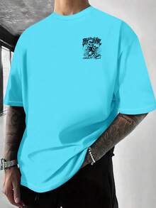 Camiseta de cuello redondo con estampado gráfico para hombre - Azul Cadete - Ver 2