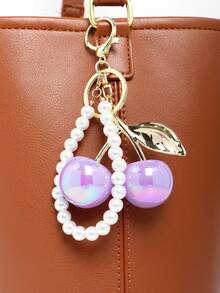 1pc Cherry Glass Pearl Wallet Charm/Keychain, Handbag Accessory - Cherry Keychain Charm, Cute Gift For Women - Multicolor - View 17