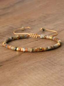 1 件毕加索碧玉串珠手链，可调节高品质简约手链，天然石手链，精致手链 - 瘋狂瑪瑙 - 查看 4