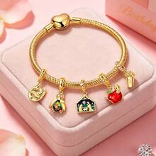 Gold Plated Charms For Bracelets, Lucky Horse Ladybug Apple Nativity Dangle Beads, DIY Jewelry Gift Fits Bracelet Necklace For Women - Gold - View 2