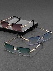 2/3 Pairs Unisex Rectangular Frameless Fashion Metal Glasses, High-End Eyewear Suitable For International Fashion Week, Daily Life, Social Events, Business Occasions, Commuting And Travel - Multicolor - View 8