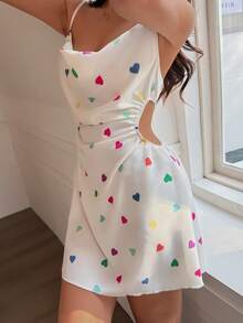 Women's Fashionable Sleepwear Homewear Heart Printed Nightgown - Apricot - View 8