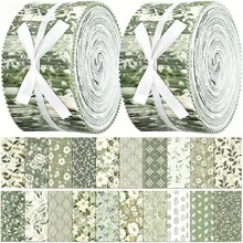 40 Rolls Of Light Green Fabric Rolls For Carpet Lining, Green Fabric Strips, 2.56 Inch Jelly Leaves And Floral Pre-Cut Square Bundles, Spring Patchwork Materials For Blankets, Tote Bags, Sewing DIY Crafts - Variant - View 12