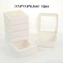 12个17.8X17.8X6.3厘米粉色、白色、黑色、卡其色饼干盒，带透明窗口，小型饼干盒，烘焙食品盒，婚礼甜点展示盒，适用于糕点、甜甜圈、馅饼、糖果、马卡龙、巧克力松露等。 - 查看 11