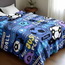 1pc Cartoon Football Print Flannel Blanket - Soft & Comfortable, Suitable For Outdoor, Travel, Camping, Sofa, Bedding - Modern Funny Cartoon Minimalist Print, Comfortable Bedding Accessory For All Seasons, Versatile - Multicolor - View 8