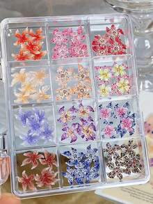 12Grids/1Box Crystal Leopard Print Flower Nail Charms Soft Gradient Polka Dot Blossom Hibiscus Hawaiian Floral Y2K Nail Decor Nail Art Rhinestones Manicure Accessories - Multicolor - View 4
