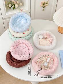 Cute Jewelry Display Tray, Quilted Fabric Small Item Storage Basket, Cute Plaid Print Storage Tray, Decorative Round Storage Tray For Entryway And Desktop Use - Multicolor - View 11