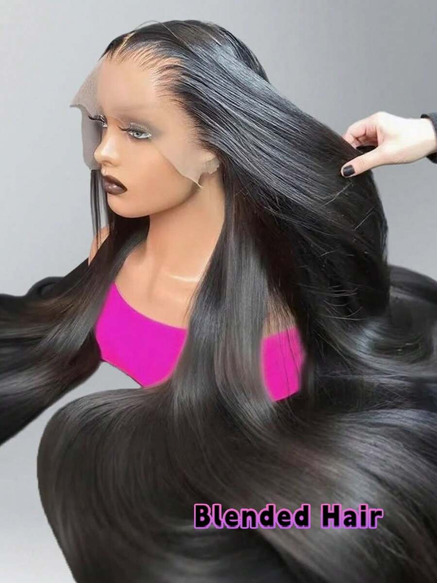 Straight HD Transparent Lace Front Wigs Human Blended Hair 13x4 For Brazilian Virgin Frontal Hairline 200% Density Pre Plucked With Baby Hair Black