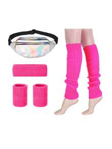 4pcs D EXCEED 80s Women Fitness Set Neon Leg Warmers Headband Wristbands Waist Bag Combo, 80s Accessories Suitable For Yoga, Running, 80s Retro Party, Mother's Day Gift - Multicolor - View 21