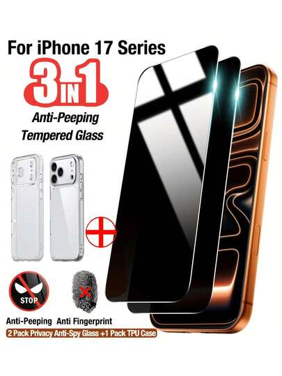 [Set de 3 en 1] Dos películas antiespia de vidrio templado de cobertura total + Una funda de teléfono transparente de TPU a prueba de golpes, adecuada para iPhone 17 Pro Max/17 Air/17e/17 Pro/17/16/15/14/13/12/11/16E/16 Pro Max/16 Pro/16 Plus/X/XS MAX/XR