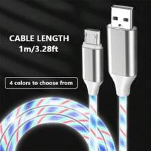 1M Fast Charging Data Cable Glowing LED Light Up Lightning Micro USB Cable Cord Phone Charger USB Micro Cable - Multicolor - View 3