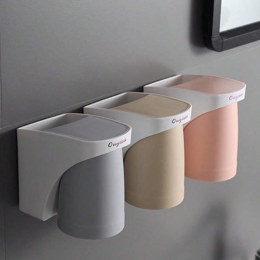 Magnetic Toothbrush Holder, Nordic Style Wall-Mounted Couple Rinse Cup Set, Bathroom Storage Rack Without Drilling - Multicolor - View 1