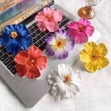 10pcs Random Color Hawaiian Flower Hair Clips, Cute Hibiscus & Plumeria Flower Hair Clips, Suitable For Women & Girls, Ombre Hawaiian Flower Hair Clips, Hawaiian Hair Accessories, Sunflower Hair Clips, Suitable For Beach Party & Daily Wear, Can Match Outfits, Gift Set, Valentine's Day Gift,Travel,Birthday - Multicolor - View 2