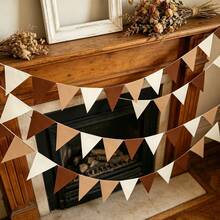 Brown Kraft Paper Triangular Flags Garland In Brown & Ivory Colors, Ceiling Hanging Decor, Suitable For Gender Neutral Bathroom, Birthday, Wedding, Graduation, Retirement Party - Bohemia - View 4