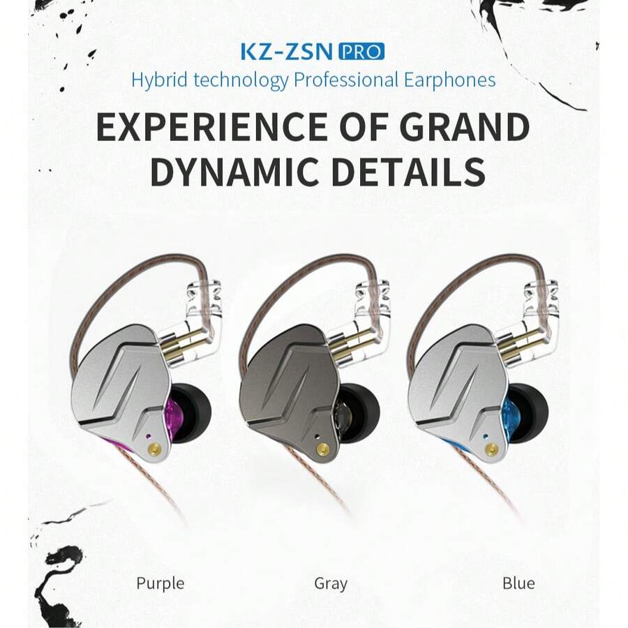 KZ ZSN Pro 入耳式监听耳机,双动圈单元(1个动铁+1个动圈),高保真入耳式耳机,强劲低音,音质清晰,有线耳机,带可拆卸线缆 - 查看 1