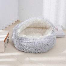 1 chiếc đệm ngủ tròn sang trọng cho thú cưng, đệm ngủ mềm mại cho mèo, thảm hình bánh donut cho thú cưng, đệm ngủ 2 trong 1 cho mèo mùa đông, đệm ngủ ấm áp kiểu túi ngủ. - Xám - Xem 10