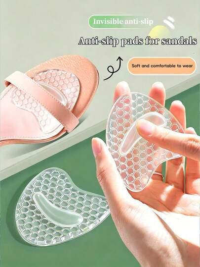 1 Pair Women's Silicone Honeycomb Forefoot Pad, Massaging Anti-Slip Insole Suitable For Elegant High Heels, Sandals And Wedges
