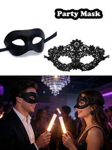 威尼斯主题派对面具（1个/2个装），情侣面具，性感蕾丝面具，酷炫面具，适合派对、节日、角色扮演爱好者、圣诞节、万圣节、狂欢节服装、浪漫化装舞会套装，男女通用，情人节礼物 - 多色 - 查看 3