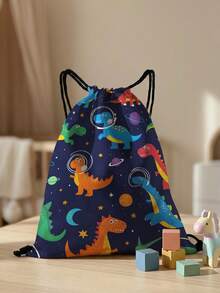 1pc Drawstring Closure Backpack, Multi-Scenario, Super Capacity, Ultra-Lightweight, Dinosaur Printed Drawstring Bag, Suitable For Sports, Fitness, Travel, Swimming, Beach, Unisex - Multicolor - View 8