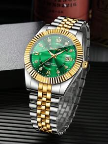 1 pieza Reloj de hombre de moda clásica con esfera de números romanos, detalles de rhinestone, reloj de pulsera de cuarzo casual (1 pieza/set), caja de reloj no incluida - Multicolor - Ver 6