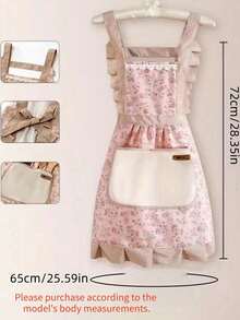 1pc Long Floral Pattern Waterproof Apron, Suitable For Kitchen, Housework, Gardening, Bathroom Use, Home Decor And Household Items - Multicolor - View 2