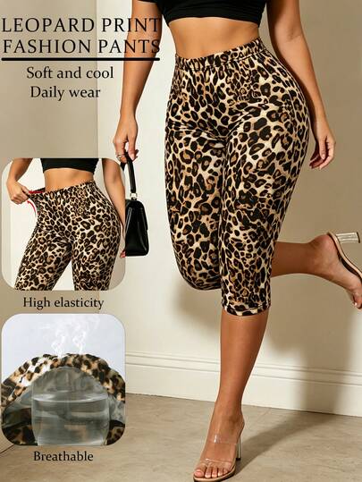 Leggings de mujer con estampado de leopardo y encaje, leggings ajustados de 3/4 con falda, leggings cortos con estampado de leopardo y guepardo para mujer, sexy para salir, estilo Y2K con estampado de leopardo