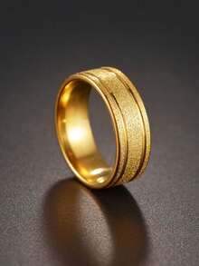 1 pieza Nuevo anillo de acero inoxidable dorado mate con doble ranura, joyería unisex para boda y uso diario - Amarillo Oro - Ver 8