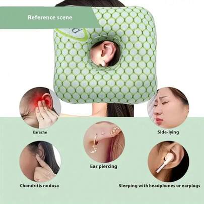 1 chiếc gối bảo vệ tai, thiết kế thoáng khí với lớp bông bên trong, kiểu dáng công thái học, thích hợp cho giấc ngủ tại nhà, nghỉ ngơi tại văn phòng, du lịch đường dài, cắm trại ngoài trời và nhiều hoạt động khác. Gối có khả năng đàn hồi chậm, mang lại sự thoải mái tối đa, là chiếc gối bảo vệ tai tiện dụng cho việc thư giãn hàng ngày.