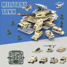 3+ Years Old Boys Military Tank Toy Set, Includes 7 Military Vehicles & Helicopter, Easy Storage Military Toy Birthday Gift - Khaki - View 7