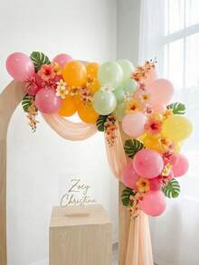 107pcs Tropical Hawaiian Beach Party Arch Balloon Set, Includes Latex Balloons And Plastic Tropical Palm Leaves, Suitable For Hawaiian Birthday Party Decor, Summer Pool Beach Party, Tropical Party, Birthday Decor, Flamingo Theme Birthday, Atmosphere Decoration, Summer Theme Decor, Shower Supplies - Multicolor - View 5