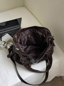 Retro Minimalist Large Capacity Fashion Student/Work Commute Tote Bag - Coffee - View 5