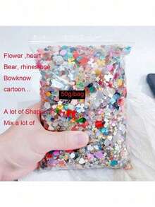 3D Assorted Mix Color Nail Charms Multi-Shapes Heart Flower Bowknot Shaped Nail Charms Resin Flatback Nail Art Rhinestones Charms Manicure Crafts Jewelry Accessories - 多色 - 查看 3