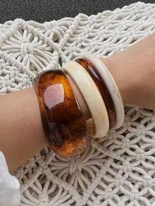 4pcs Elegant Retro Acrylic Round Bangle Bracelets For Women, Fashionable Simple Design, Suitable For Casual Wear And Parties - Multicolor a - View 12