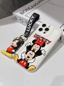 Disney Has Authorized, Phone Case - Chain Set, Mickey And Friends, Mickey Mouse And Minnie Mouse Pattern Phone Case Plus Silicone 3D Styles Mickey Mouse Bracelet With Metallic Ring Removable Bracelet, Compatible With Iphone 17/16/15/14/13/12/11/XS/XR/X Plus Pro Max, Wavy Design Phone Case For Girl, A Stylish Cartoon Summer Phone Case, The Perfect Gift Choice, Phone Protection, Durable Phone Cover, Great Gift For Friends And Family - 白色款式B - 查看 6