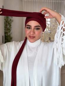 1pc Women's Classic Solid Color Elegant Instant 3-Layer Double Ribbon Wrapped Turban, Fashion Elegant Long Ribbon Headscarf, Non-Slip Breathable Soft Modal Knit Fabric Hijab, Suitable For Daily Yoga, Sports, Outdoor Wear - Multicolor - View 16