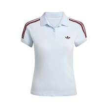 Adidas Originals Firebird Trefoil Sport Knit Slim-Fit Turtleneck Polo Shirt | Women's Short-Sleeve Casual Top - 淺藍色 - 查看 1
