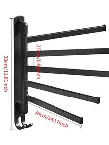 黑色不锈钢旋转毛巾架，5杆设计，180°旋转，壁挂式安装，无需钻孔，自粘式，节省空间，浴室收纳神器，适用于手巾、洗脸巾等，租房者友好型产品 - 霧面黑 - 查看 6