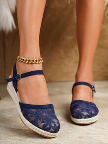 Sandal đế xuồng bằng dây thừng màu mơ, thoải mái, chống trơn trượt dành cho nữ, thích hợp cho kỳ nghỉ xuân và hè. - Màu xanh lam - Xem 7