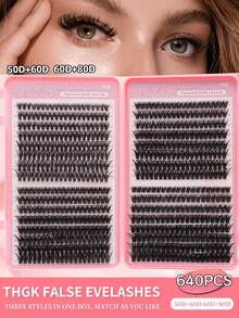 640/624/608/590/384/320片装 D型卷翘扇形假睫毛 30D+40D+60D+80D 混合款 8-16mm 精致蓬松柔软轻盈可重复使用 DIY 假睫毛套装，适合初学者、日常妆容、婚礼、派对、节日、万圣节等场合。 - D - 查看 11