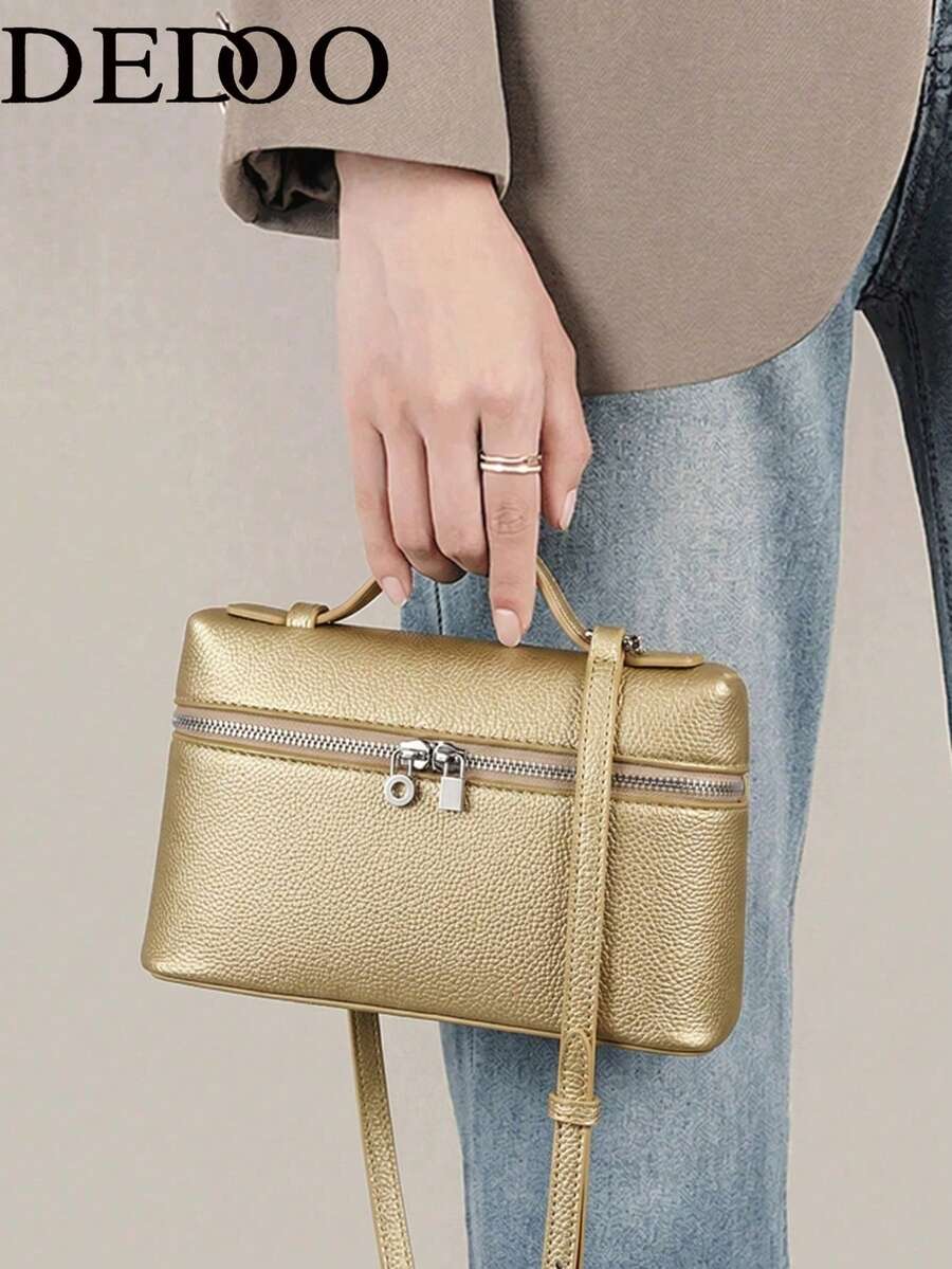 Dedoo 1 Set Women's Solid Color Litchi Grain PU Square Crossbody Bag & Wallet, Fashionable Cream Yellow