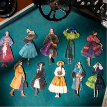 (6 styles aléatoires) 1 paquet de 20 autocollants de personnages vintage, autocollants décoratifs créatifs, matériaux de décoration DIY pour scrapbooking, cadeau de vacances, fournitures scolaires personnalisées pour scrapbooking - cercle de mode rétro - Voir 4