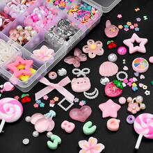 1Box Cute Flatback Beads Kit DIY Phone Case Charms Set Bear Strawberry Rhinestone HandCraft Kit With Tweezers & Storage Box For Cellphone Decoration - Multicolor - View 6