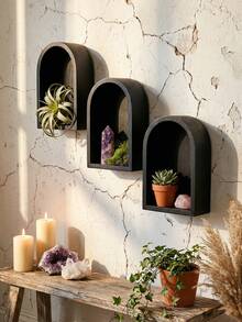 1pc/2pcs/3pcs Fashionable Arched Wooden Floating Wall Shelf, Minimalist Style Decor Wall Rack, Nordic Arched Wall-Mounted Shelf, Multi-Functional Easy Installation Space-Saving Storage Solution, Suitable For Bathroom, Bedroom, Living Room And Kitchen, Creative Birthday Gift (Random Color/Style) - Color/style Random - View 6