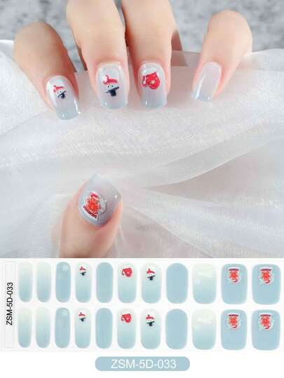 New Product 5D 22-Finger Glue-Free Cured Gel Nail Art Stickers Featuring Bowknot And Heart Relief Designs. UV Nail Stickers Without Light Exposure.
