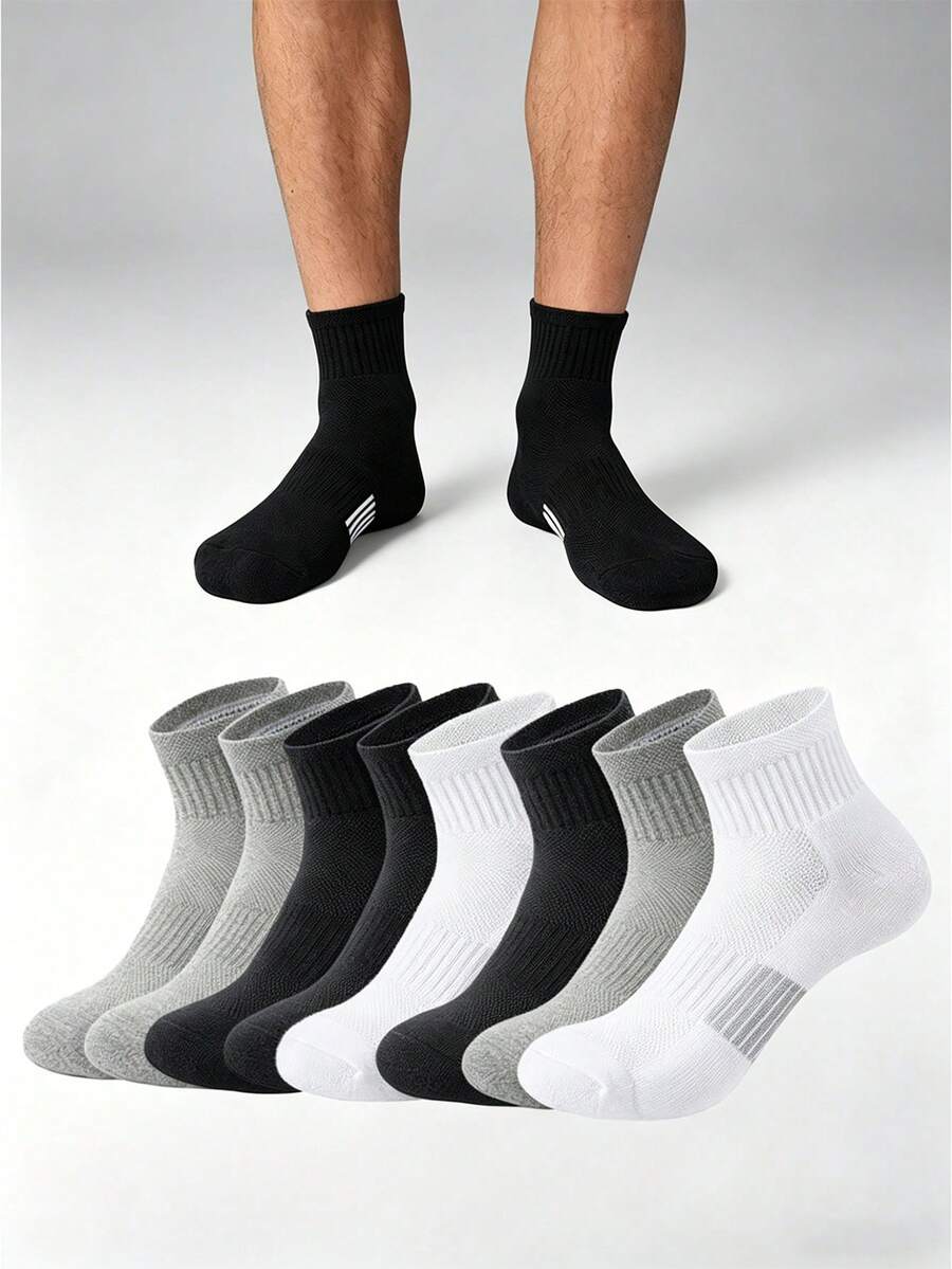 1/6/12 Pairs Heel Gripping Sports Socks, Contrast Stripe Design, Suitable For Daily Commute And Workout - Multicolor - View 1