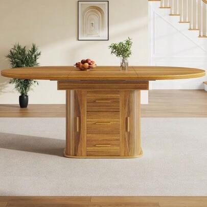 Large Size, Large Size, Small Size, Round Size, Large Size, Oval Size, 118-158 Cm, Size For 6 People, Three-Dimensional Shape, Walnut