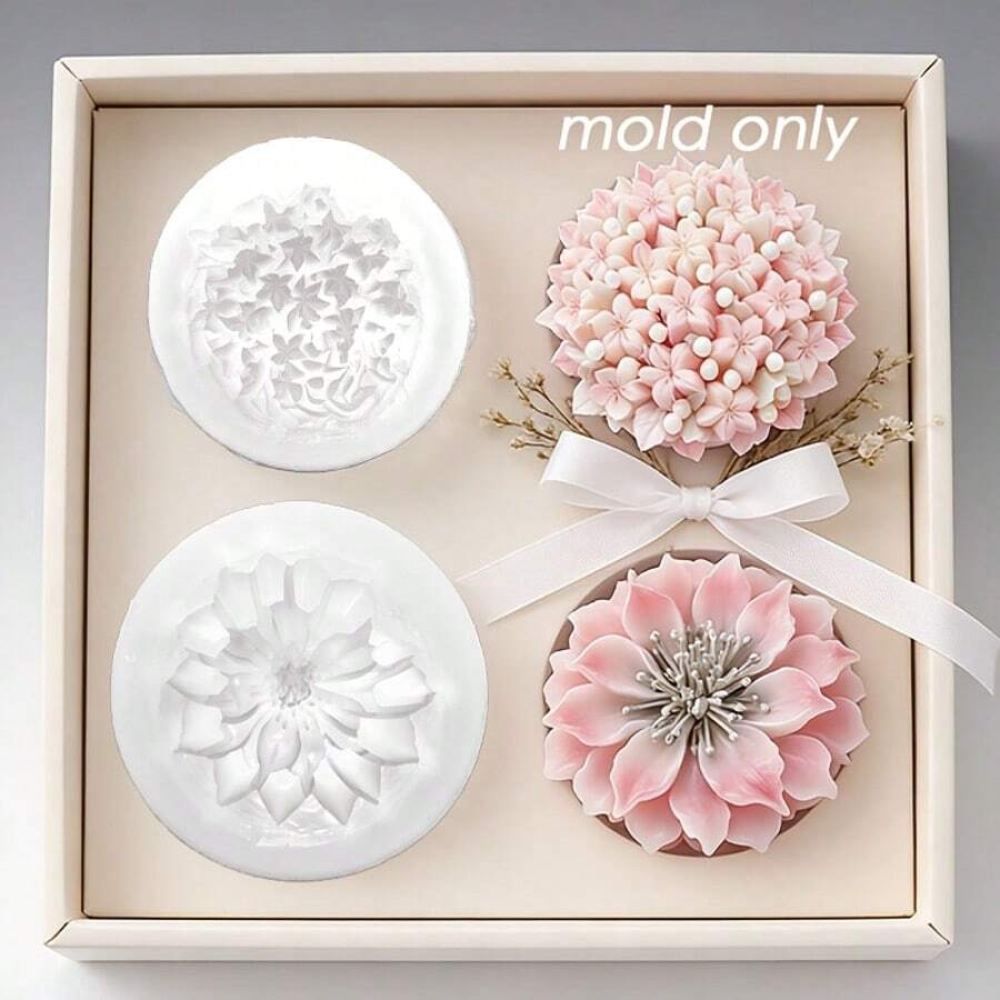 Molde de silicone 3D floral (1 unidade), textura detalhada em camadas, resistente ao calor e antiaderente, ideal para velas, pedras aromáticas, sabonetes artesanais, ótimo para presentes de Natal, decoração de casa, acessórios de escritório e presentes para madrinhas. - A-branco - Ver 1
