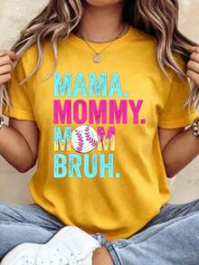 Women's-ShirtWomen's Baseball Graphic-Shirt - Casual Short-Sleeve Crew Neck, Summer And Spring Top With Baseball And Drip Design, Baseball Mom - 黃色 - 查看 12